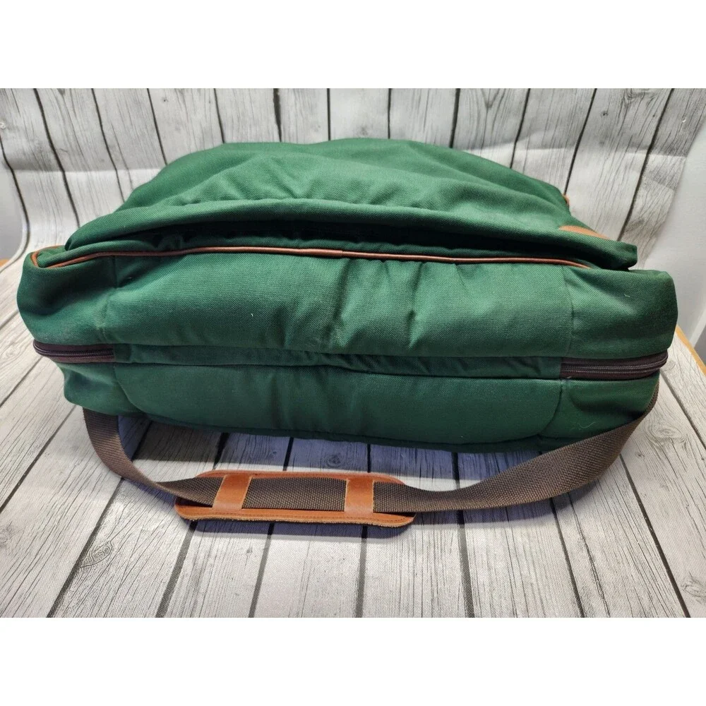 Vtg L.L. Bean Forest Green Canvas Duffle Bag Leather Trim Brass Hardware Travel